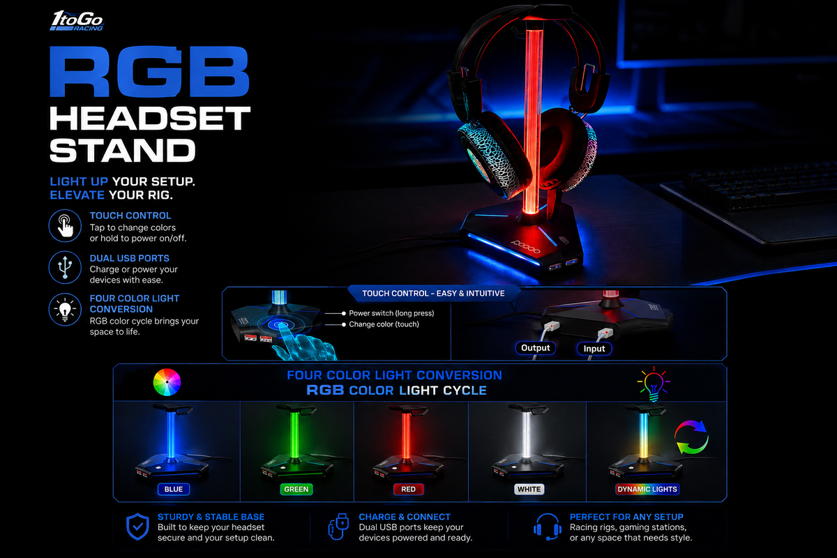 RGB Sim Racing Headset Stand with USB Ports